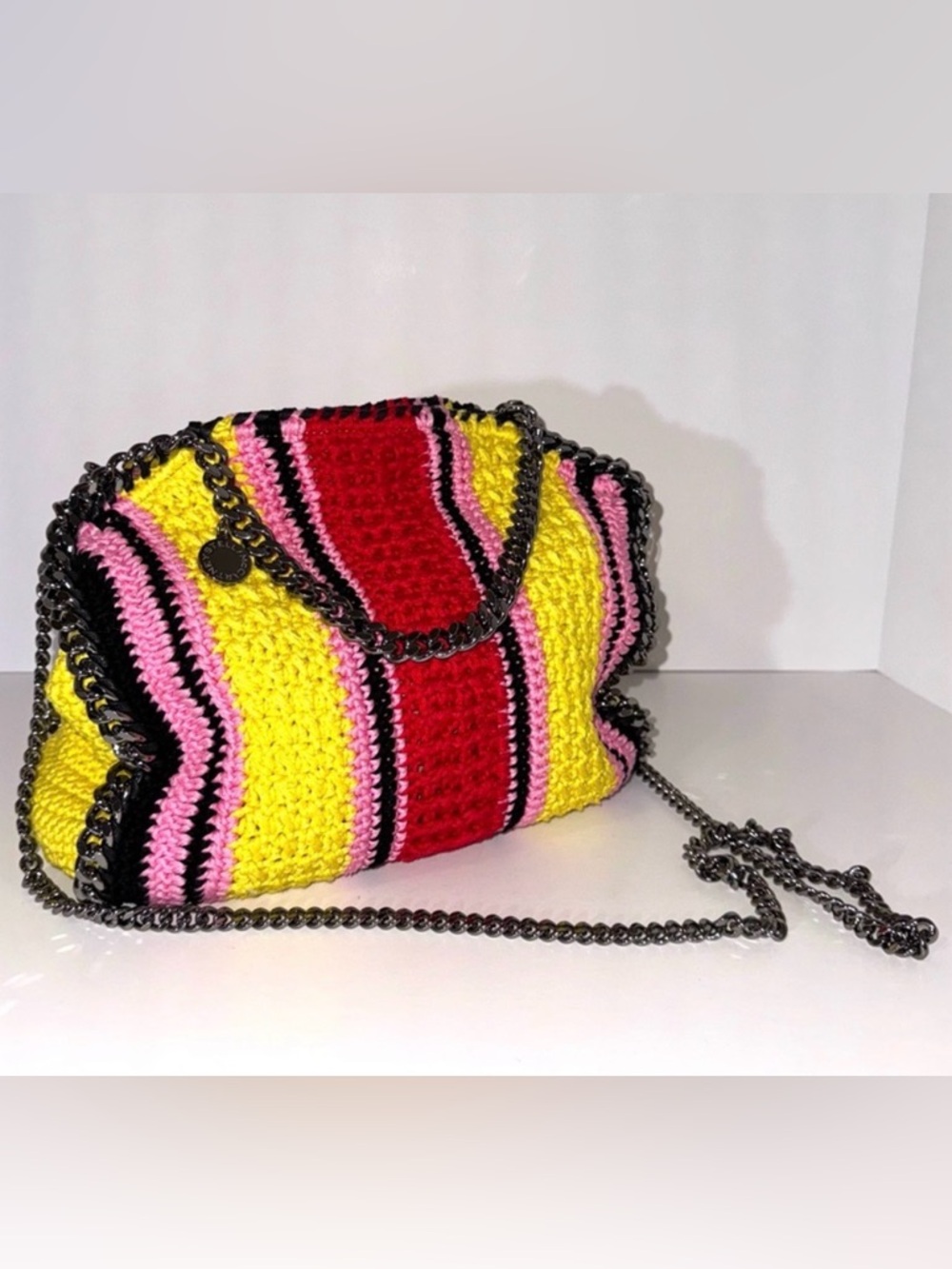 Stella McCartney Multicolor Striped Crochet Shoulder Bag  - NWOT! 11.41” X 11”